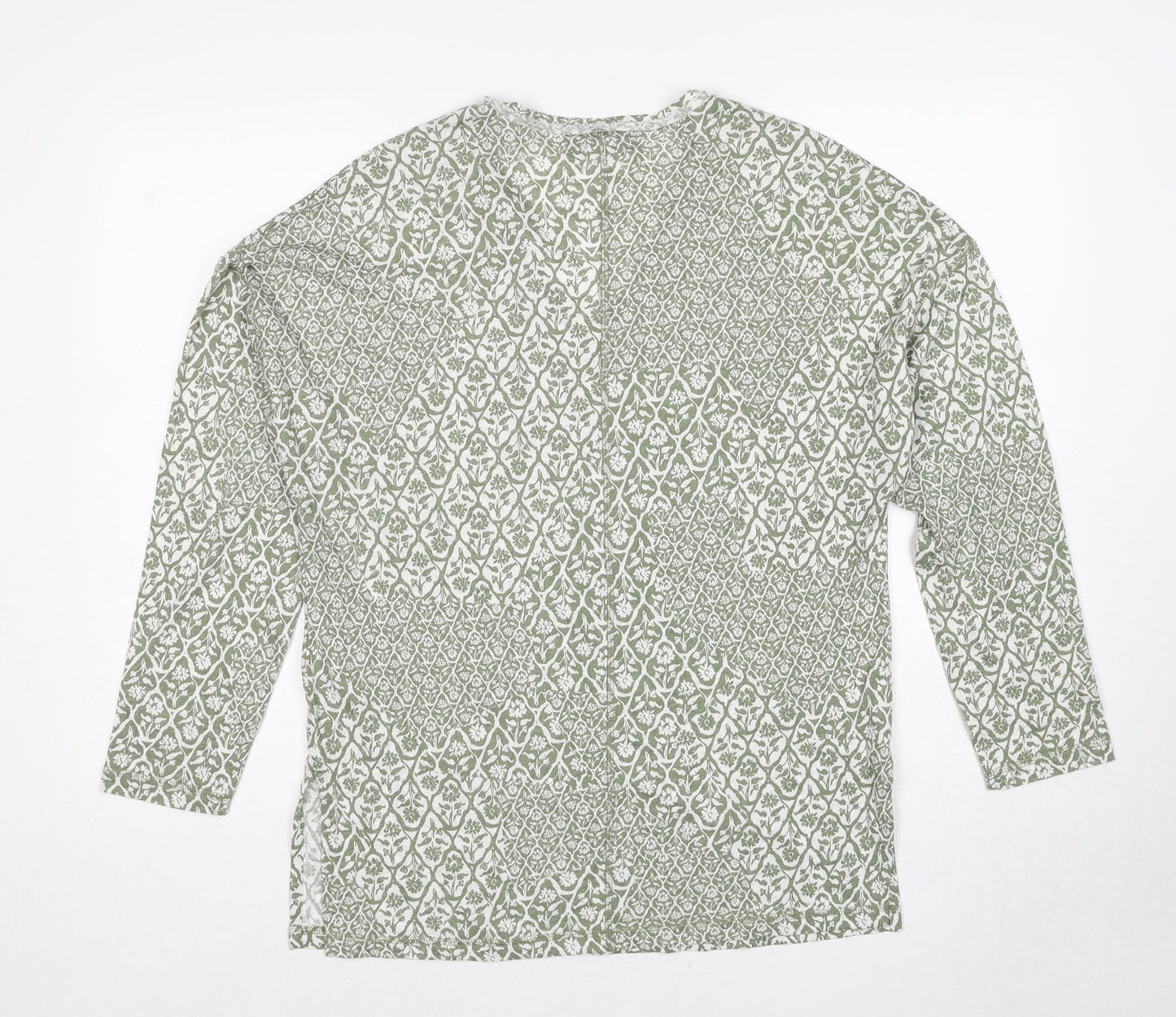 Marks and Spencer Womens Green Geometric Linen Basic T-Shirt Size 6 V-Neck