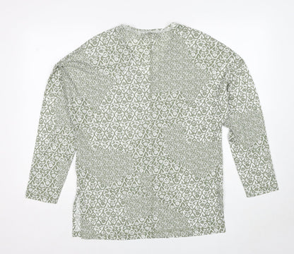 Marks and Spencer Womens Green Geometric Linen Basic T-Shirt Size 6 V-Neck