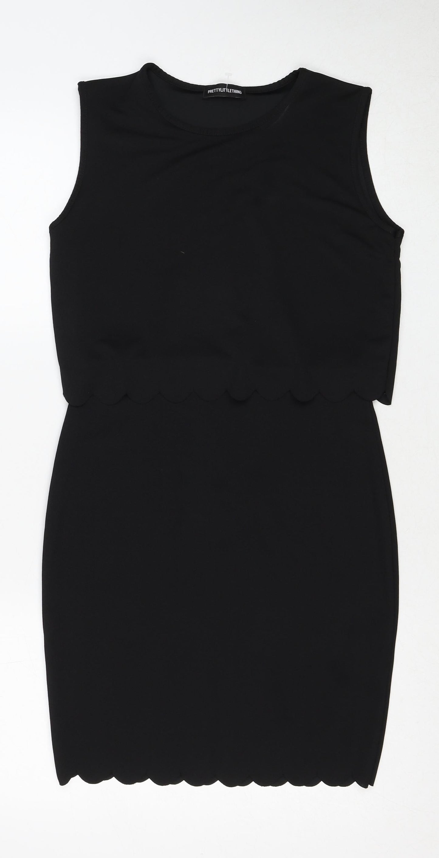 PRETTYLITTLETHING Womens Black Polyester Shift Size 10 Round Neck Pullover