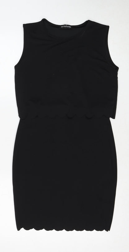 PRETTYLITTLETHING Womens Black Polyester Shift Size 10 Round Neck Pullover