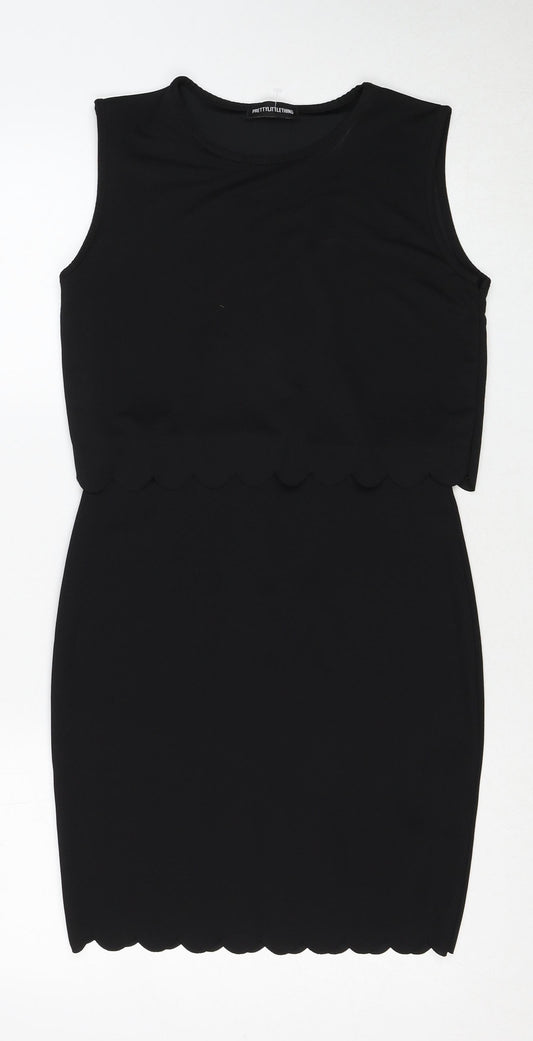 PRETTYLITTLETHING Womens Black Polyester Shift Size 10 Round Neck Pullover