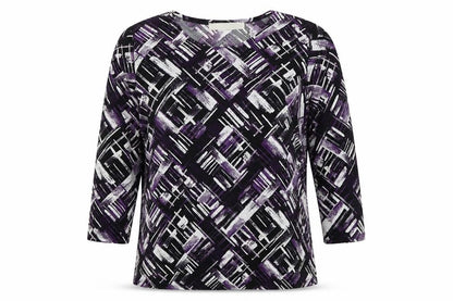 Nougat Womens Purple Geometric Polyester Basic Blouse Size S Round Neck