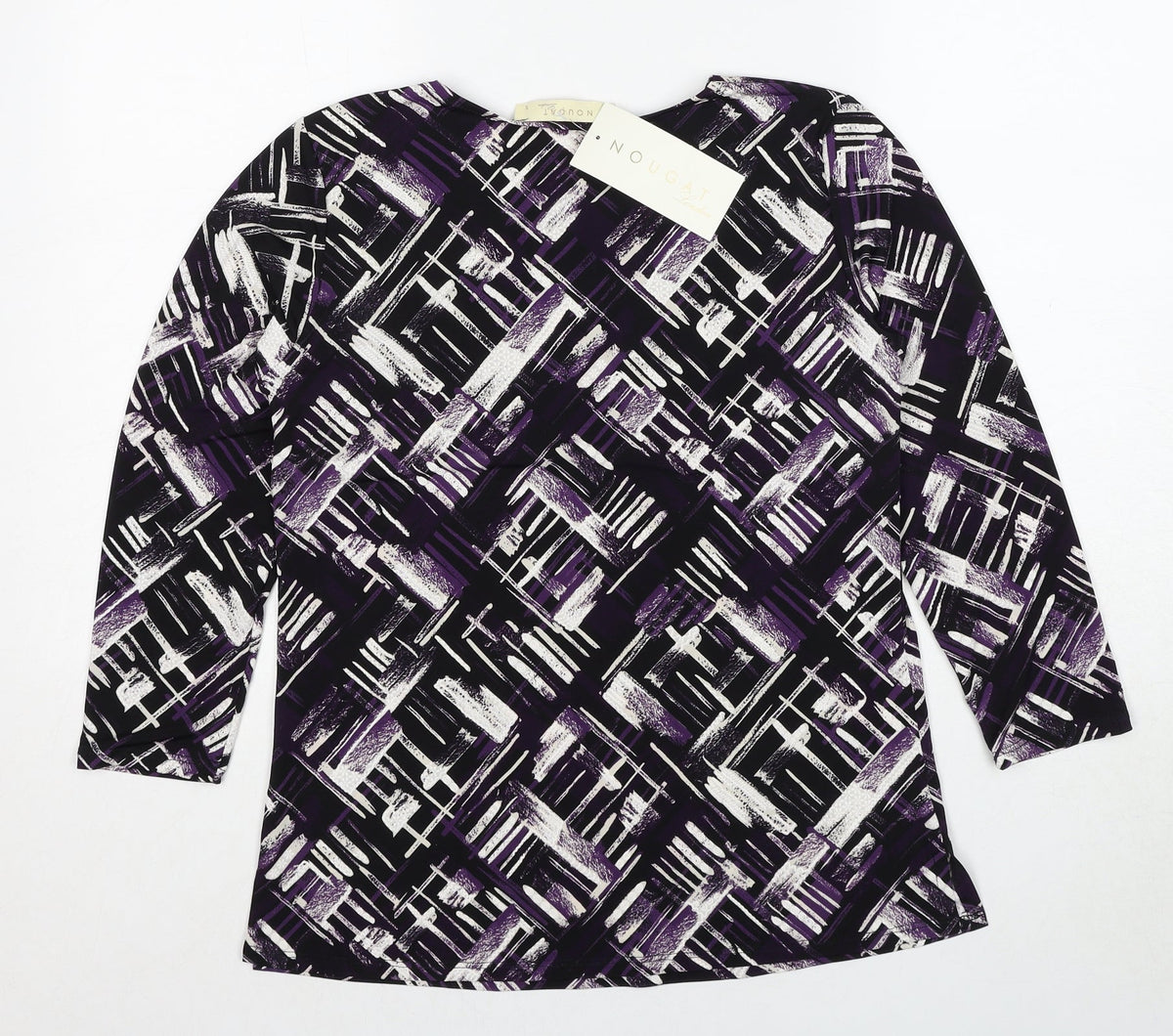 Nougat Womens Purple Geometric Polyester Basic Blouse Size S Round Neck