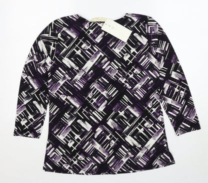 Nougat Womens Purple Geometric Polyester Basic Blouse Size S Round Neck