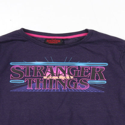 STRANGER THINGS Girls Purple Cotton Pullover Sweatshirt Size 13-14 Years Pullover