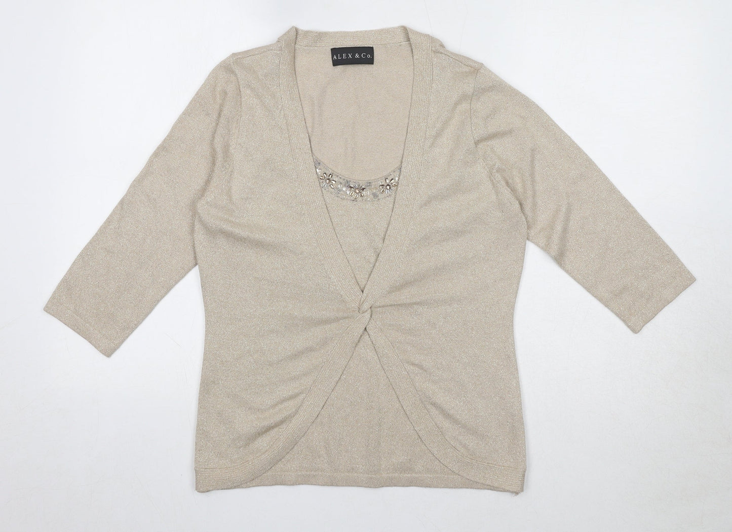 Womens UK Size 12 Alex & Co Beige Basic Blouse