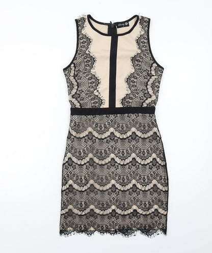 Danity Womens Black Polyester Pencil Dress Size S Boat Neck Zip - Lace Overlay