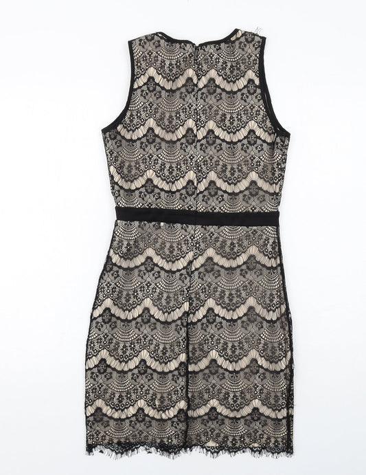 Danity Womens Black Polyester Pencil Dress Size S Boat Neck Zip - Lace Overlay