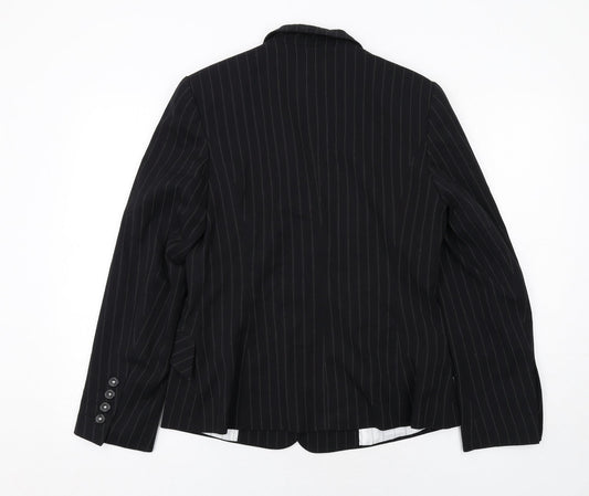 Marks and Spencer Womens Black Striped Polyester Jacket Suit Jacket Size 14