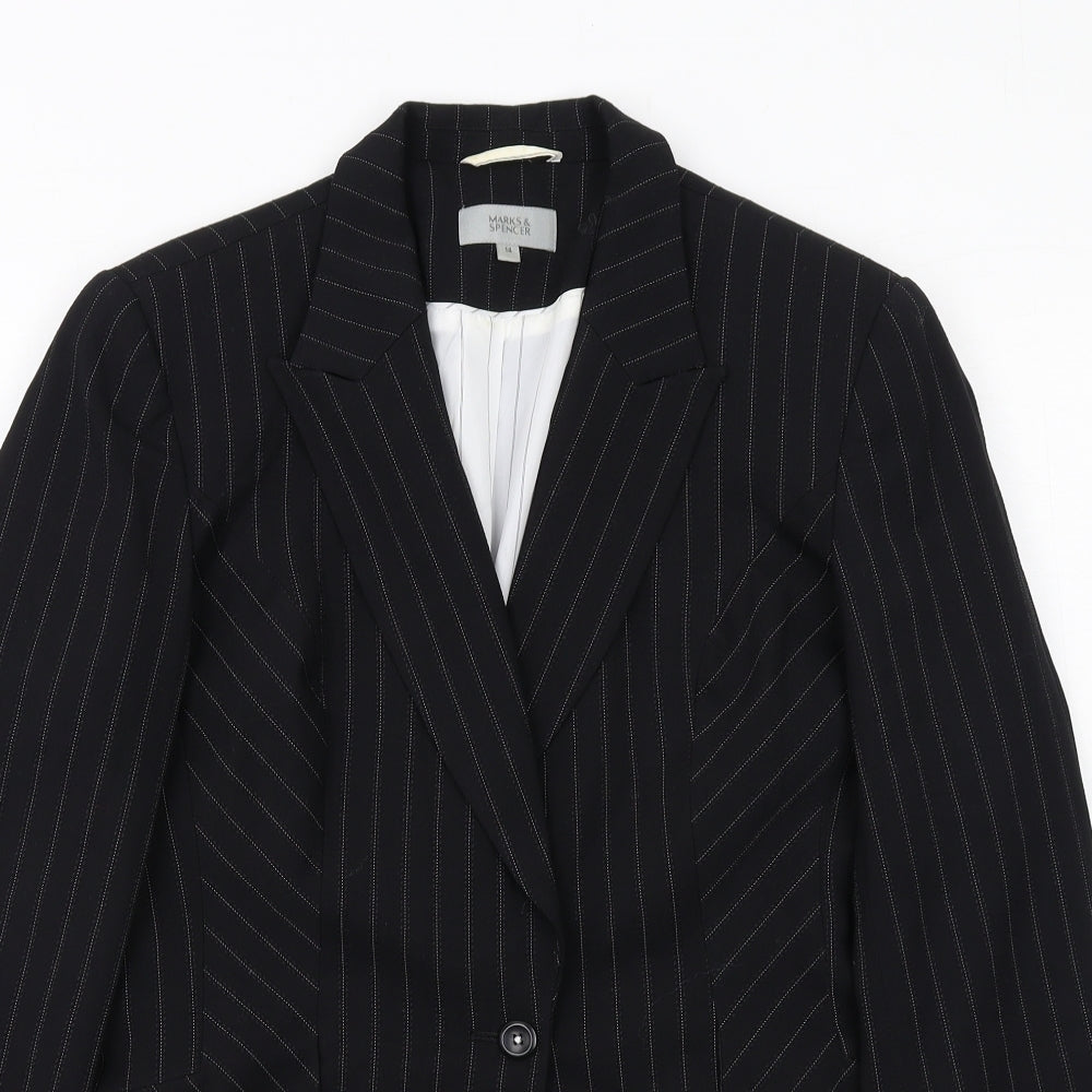 Marks and Spencer Womens Black Striped Polyester Jacket Suit Jacket Size 14
