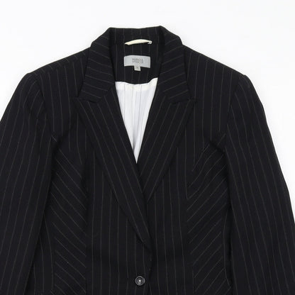 Marks and Spencer Womens Black Striped Polyester Jacket Suit Jacket Size 14