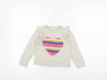 Gap Girls Beige Round Neck Cotton Pullover Jumper Size 5 Years Pullover - Heart