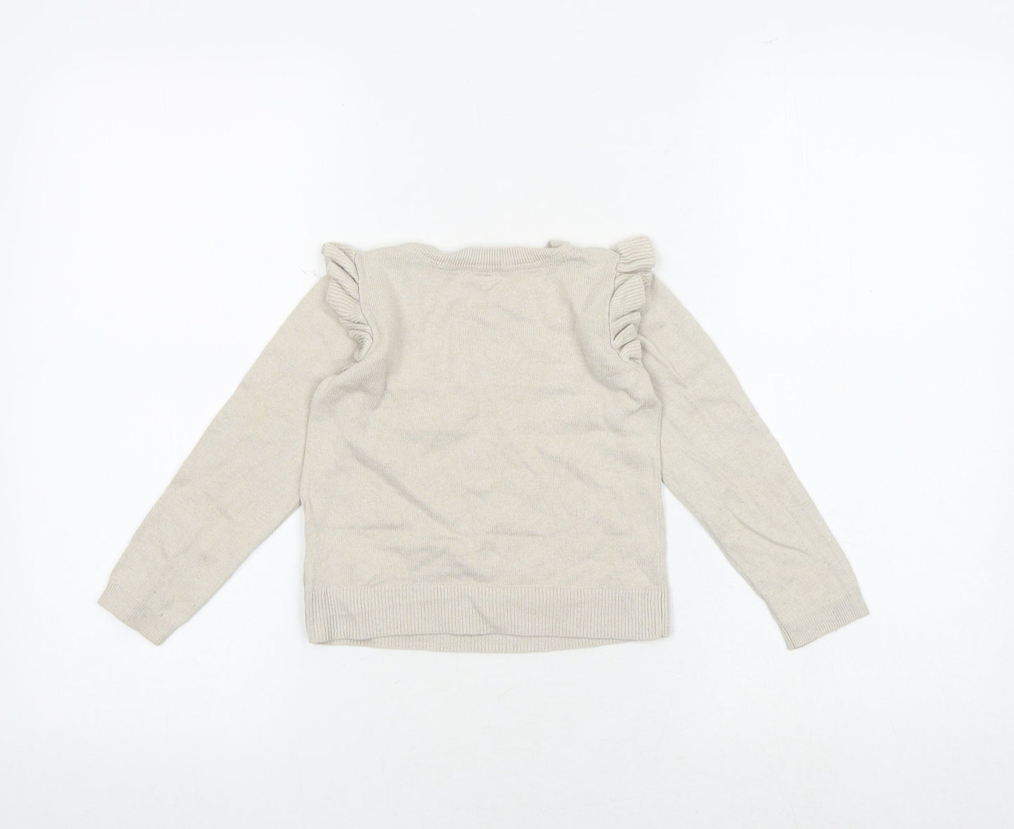 Gap Girls Beige Round Neck Cotton Pullover Jumper Size 5 Years Pullover - Heart