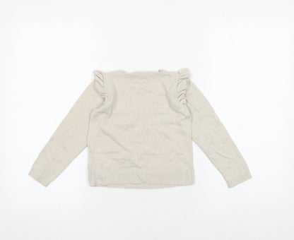 Gap Girls Beige Round Neck Cotton Pullover Jumper Size 5 Years Pullover - Heart