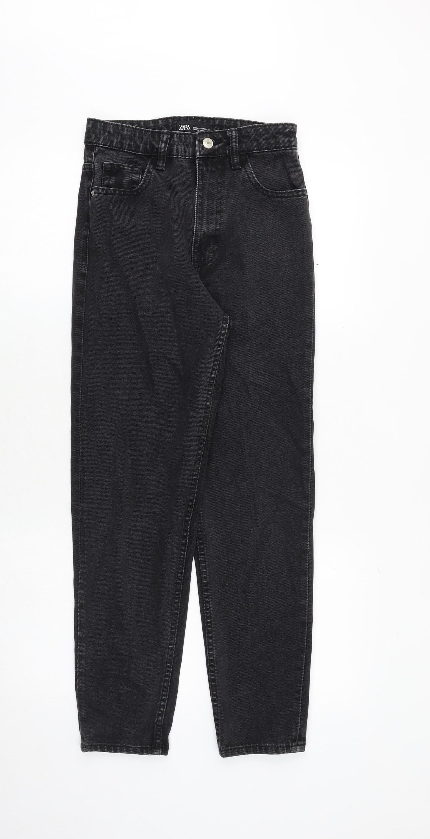 Zara Womens Grey Cotton Tapered Jeans Size 4 Regular Zip