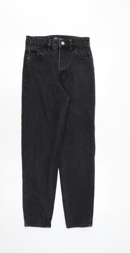 Zara Womens Grey Cotton Tapered Jeans Size 4 Regular Zip
