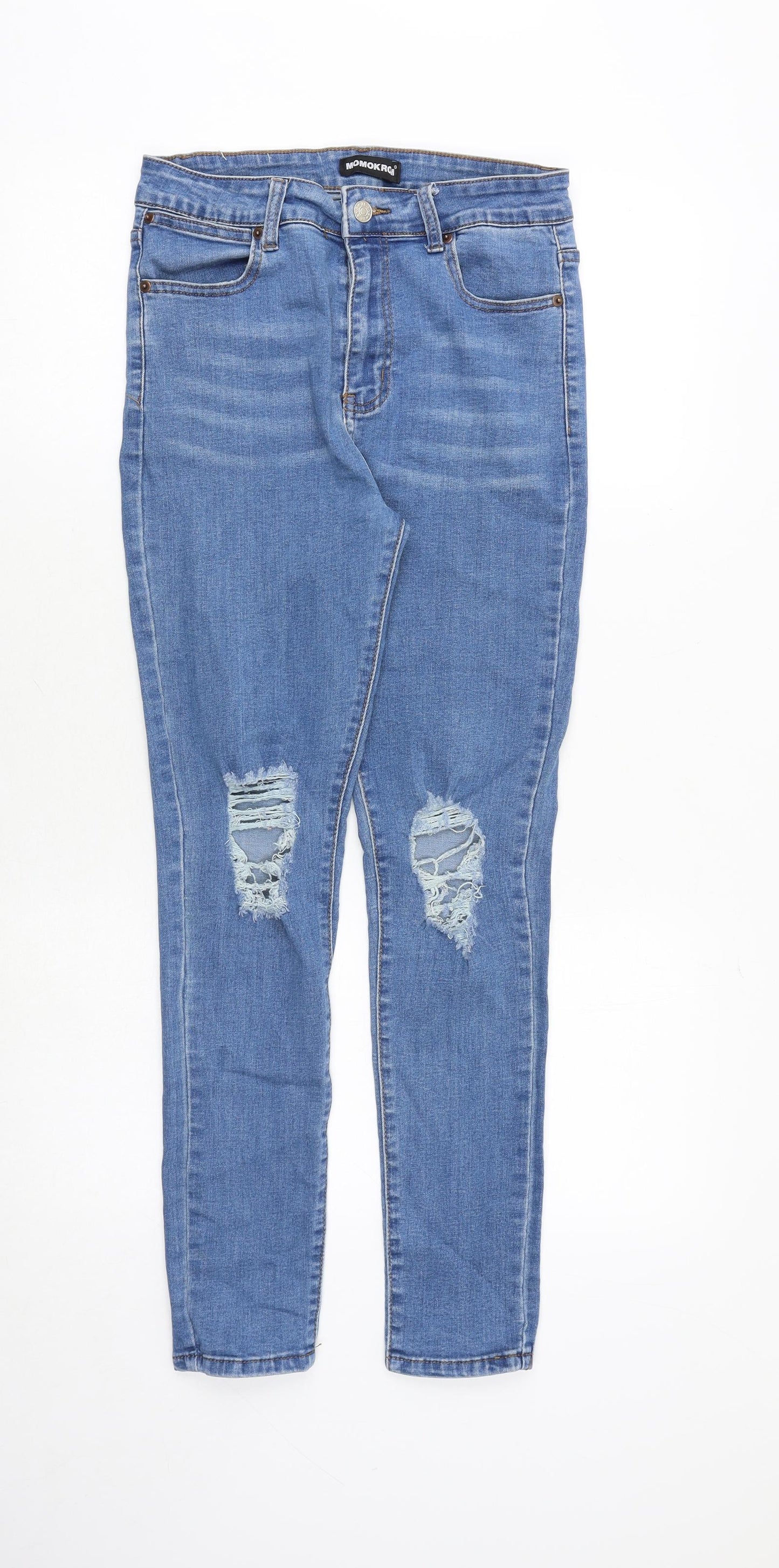Womens UK Size 12 Momokrom Regular Fit Skinny Blue Jeans