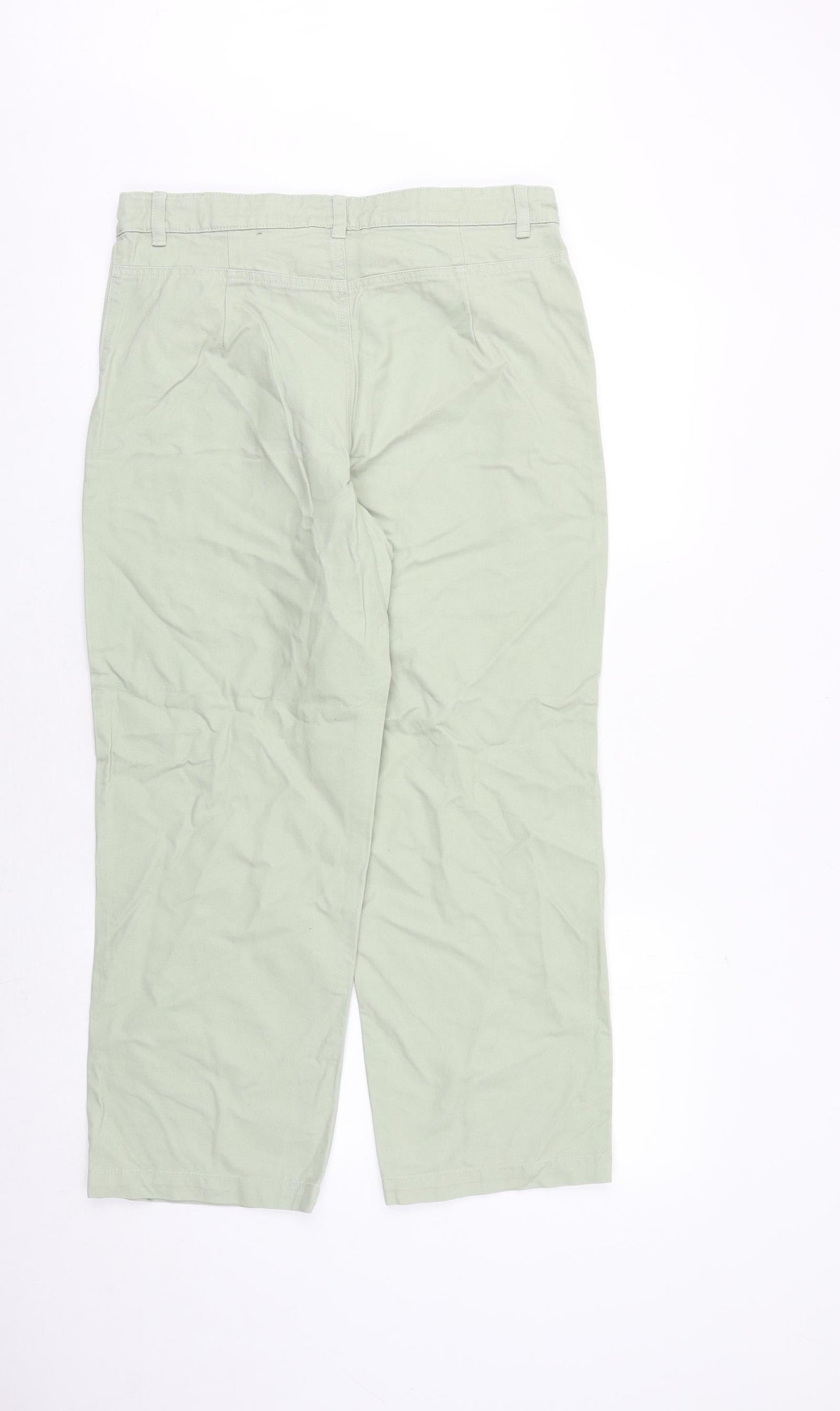 Monki Womens Green Cotton Wide-Leg Jeans Size 12 Regular Zip