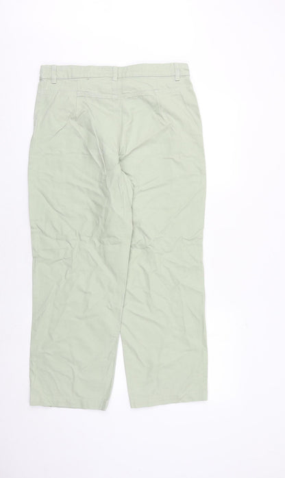 Monki Womens Green Cotton Wide-Leg Jeans Size 12 Regular Zip