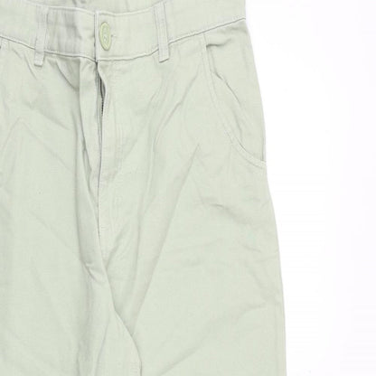 Monki Womens Green Cotton Wide-Leg Jeans Size 12 Regular Zip