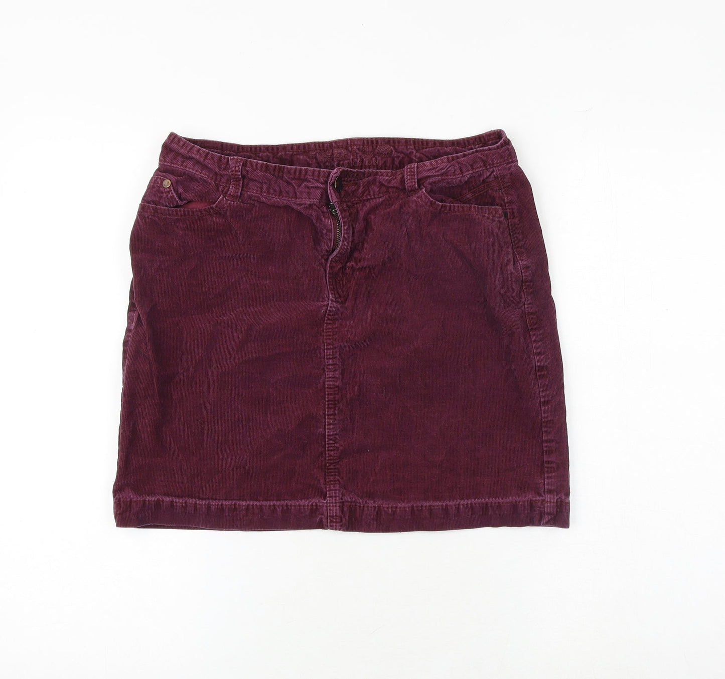 Marks and Spencer Womens Purple Cotton A-Line Skirt Size 10 Zip