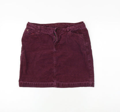 Marks and Spencer Womens Purple Cotton A-Line Skirt Size 10 Zip