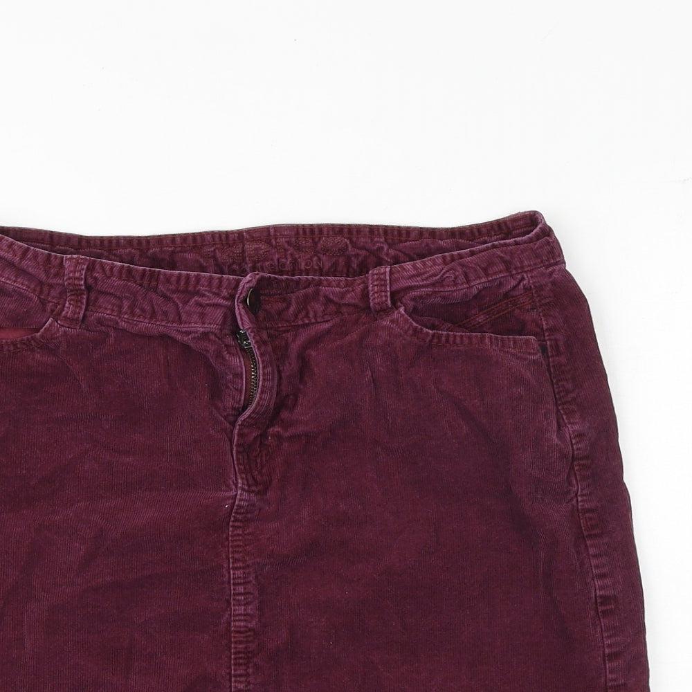 Marks and Spencer Womens Purple Cotton A-Line Skirt Size 10 Zip