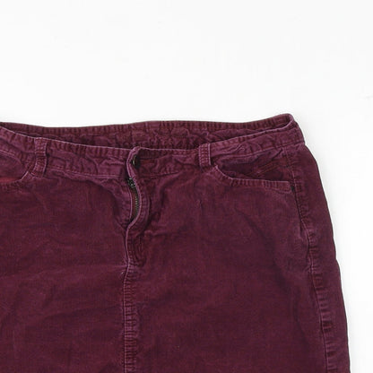 Marks and Spencer Womens Purple Cotton A-Line Skirt Size 10 Zip