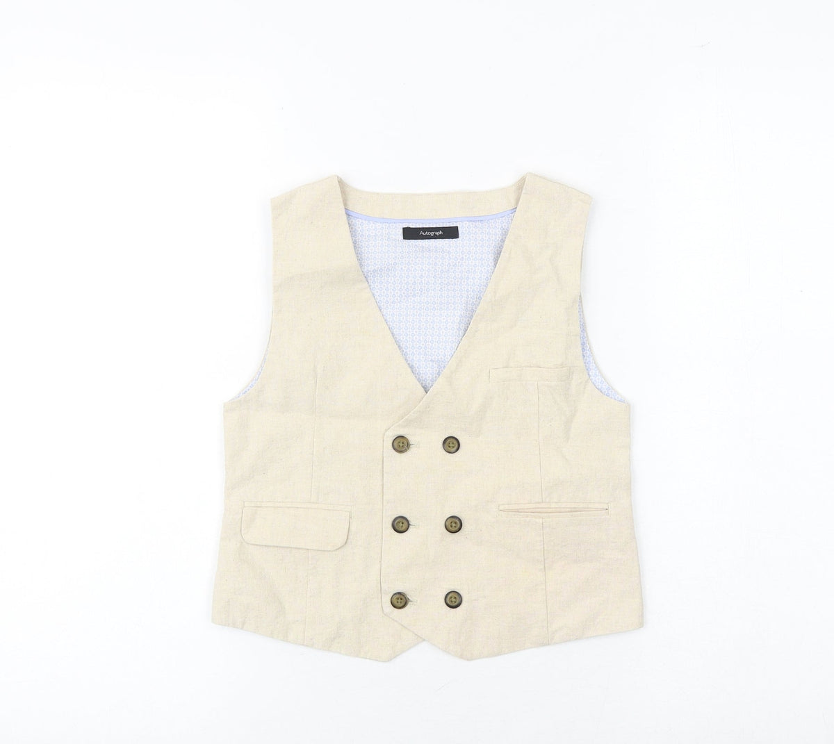 Additional front view of Autograph boys’ beige jacket waistcoat, size 6-7, years button