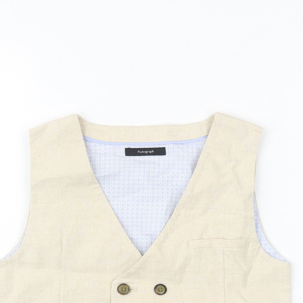 Close-up detail of Autograph boys’ beige jacket waistcoat, size 6-7, years button