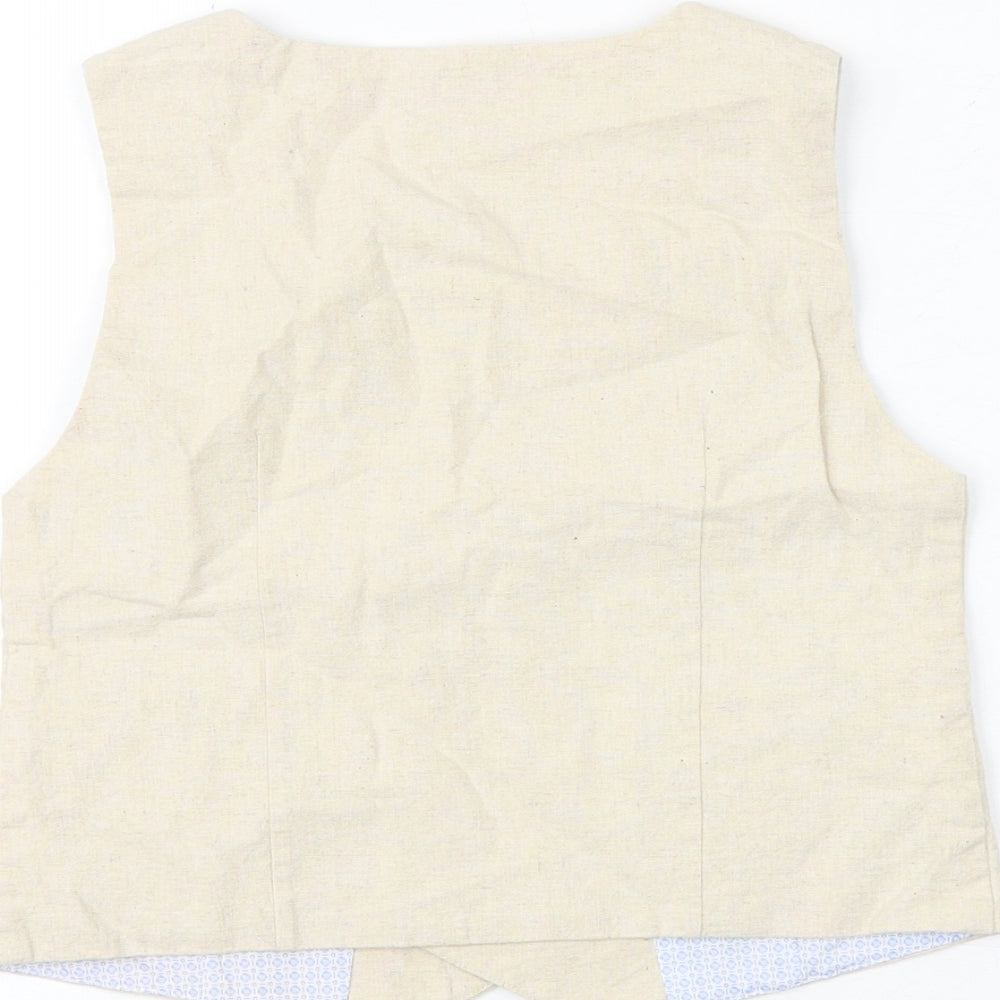 Brand and care label for Autograph boys’ beige jacket waistcoat, size 6-7, years button