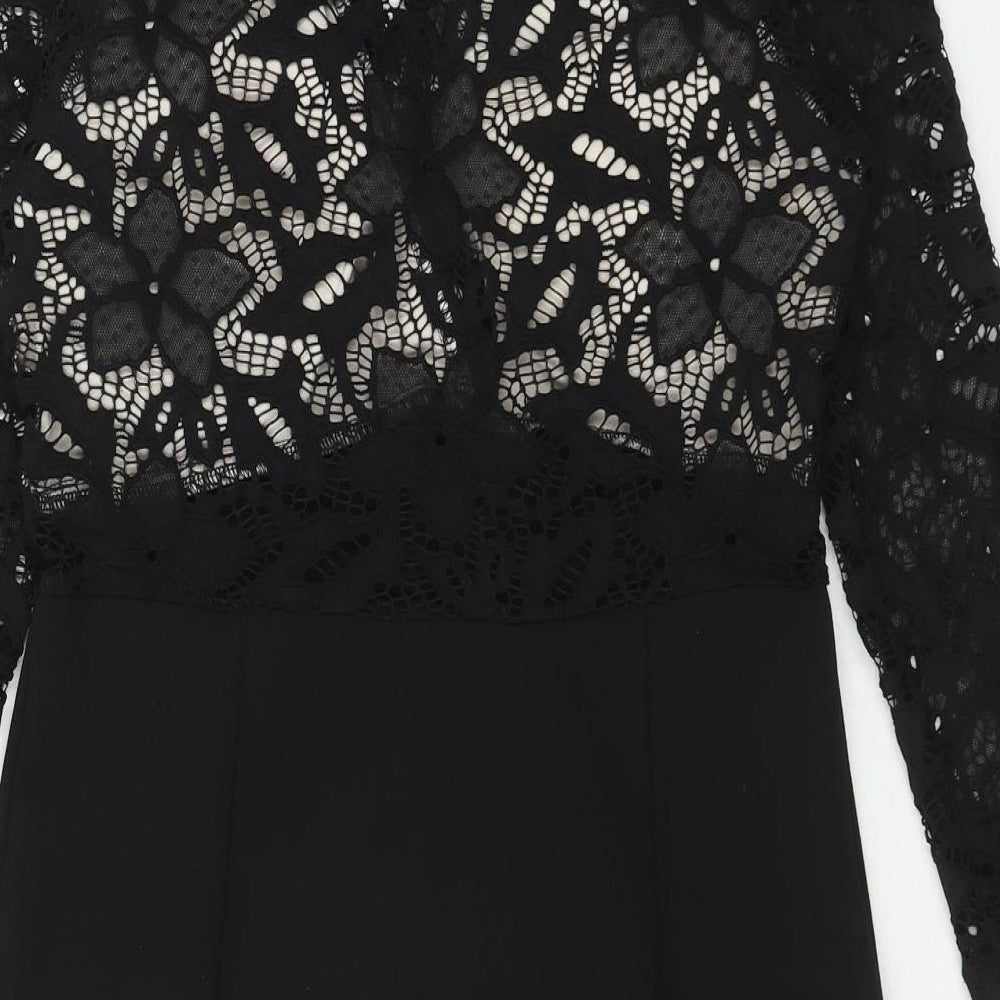 PARISIAN SIGNATURE Womens Black Polyester Pencil Dress Size 12 V-Neck Zip - Crocheted Lace Top
