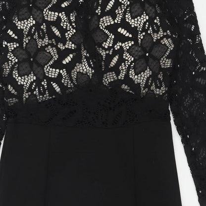 PARISIAN SIGNATURE Womens Black Polyester Pencil Dress Size 12 V-Neck Zip - Crocheted Lace Top