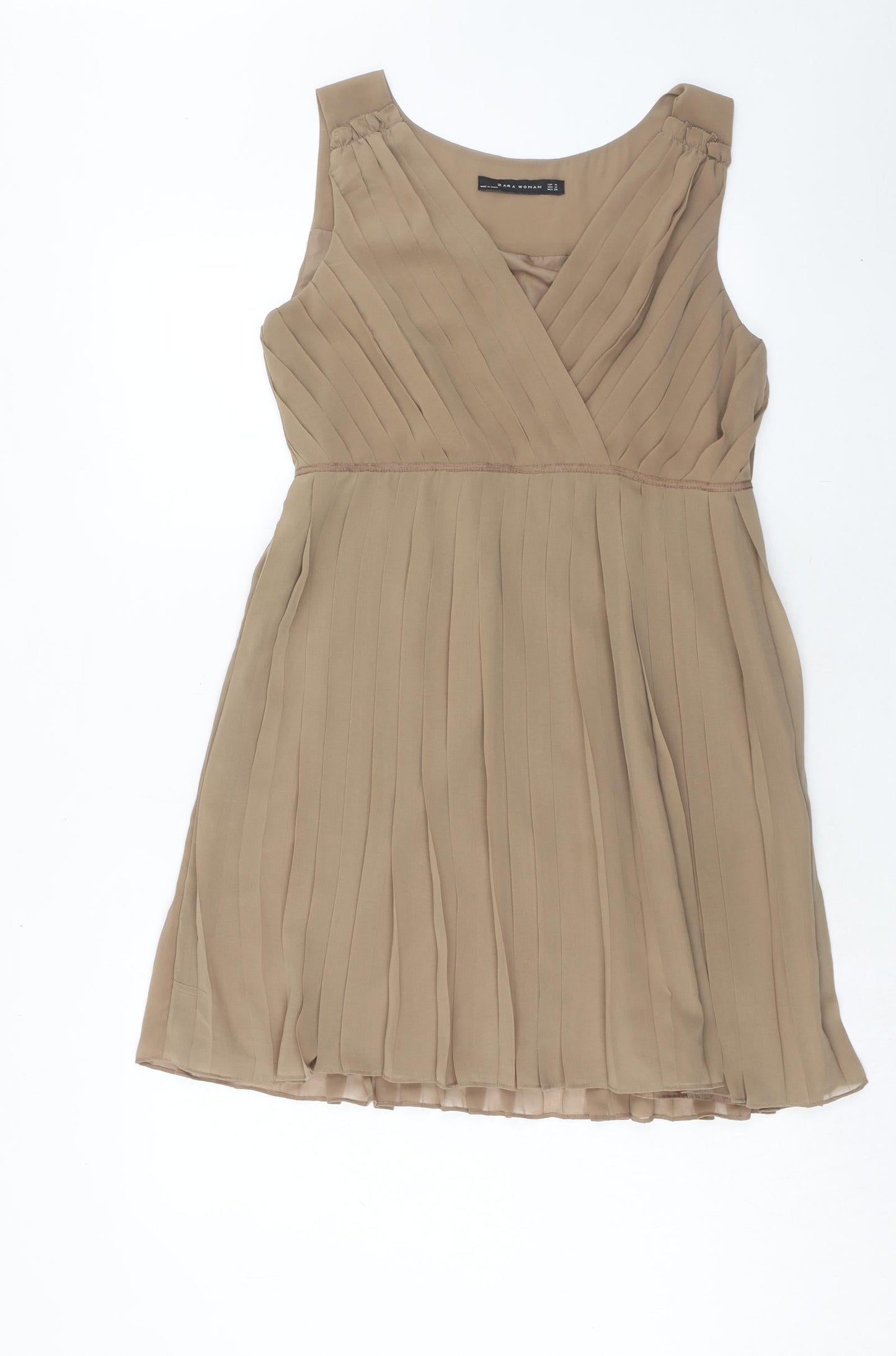 Zara Womens Brown Polyester A-Line Size M V-Neck Zip
