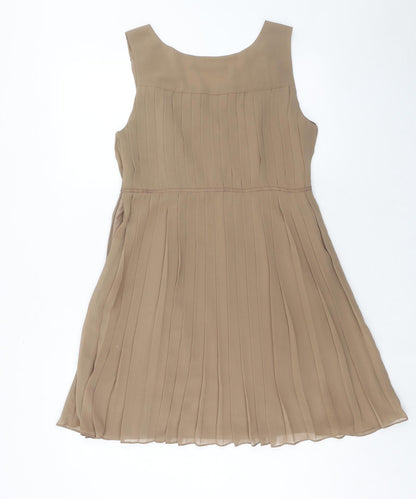 Zara Womens Brown Polyester A-Line Size M V-Neck Zip