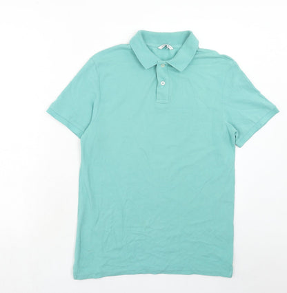 C&A Mens Blue Cotton Polo Size M Collared Button