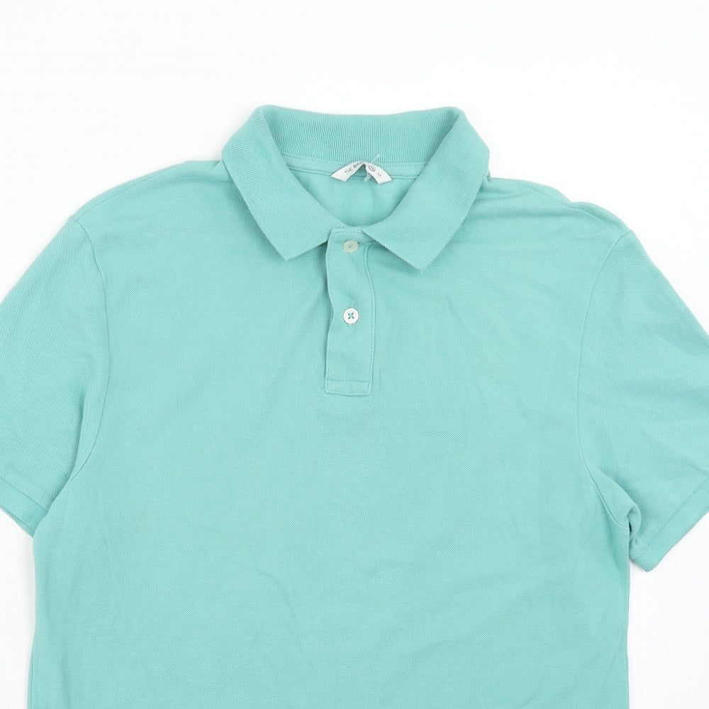 C&A Mens Blue Cotton Polo Size M Collared Button