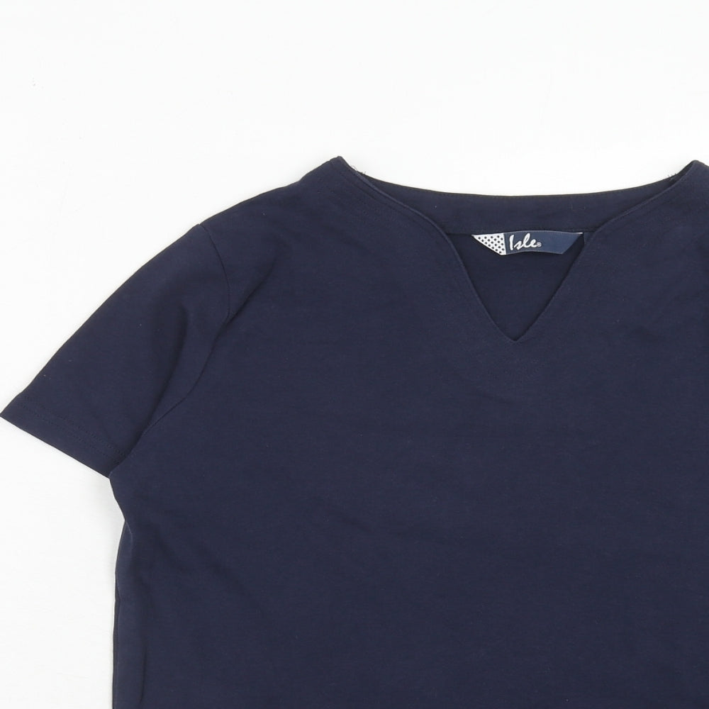 EWM Womens Blue Cotton Basic T-Shirt Size M V-Neck