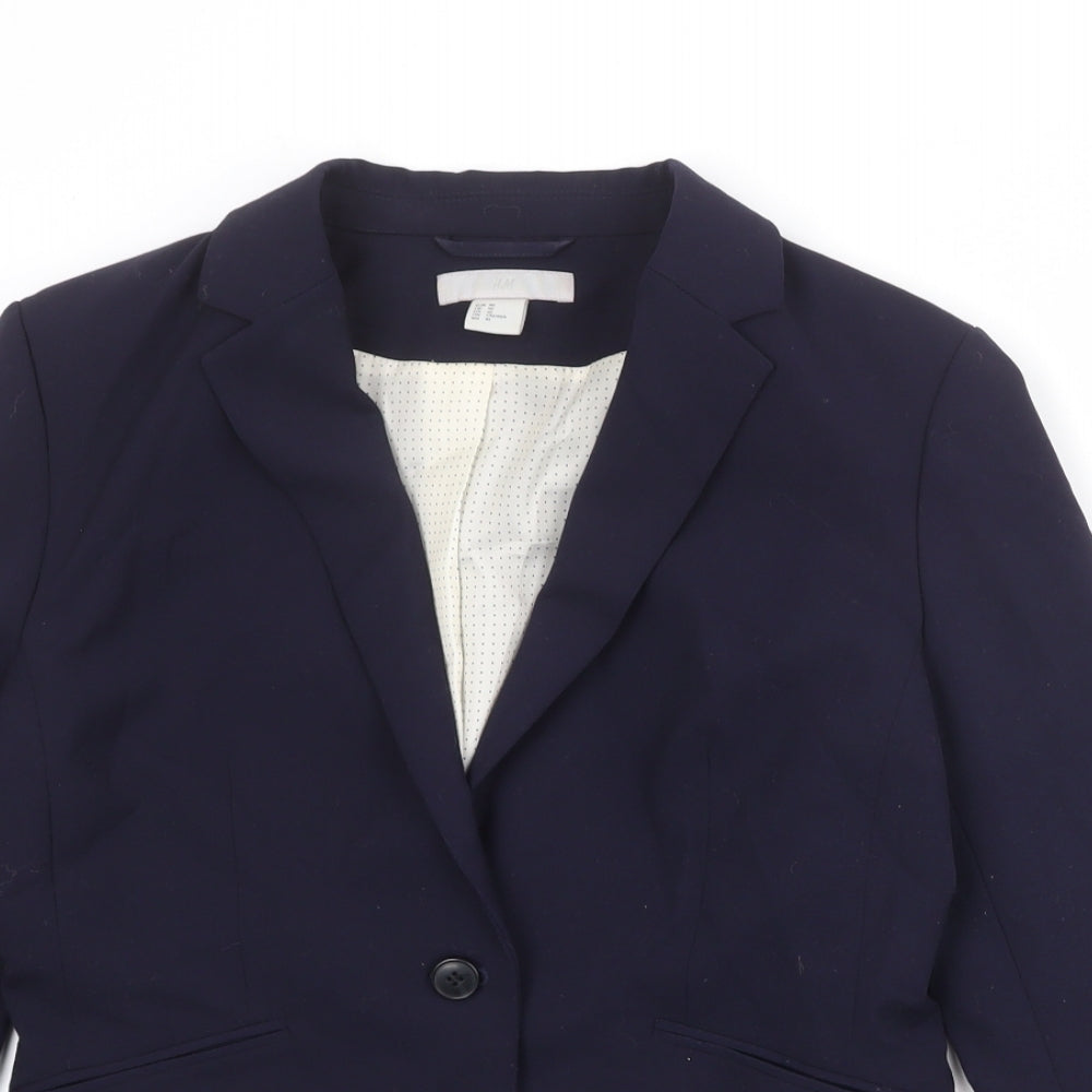 H&M Womens Blue Polyester Jacket Suit Jacket Size 14