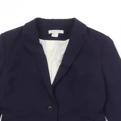 H&M Womens Blue Polyester Jacket Suit Jacket Size 14