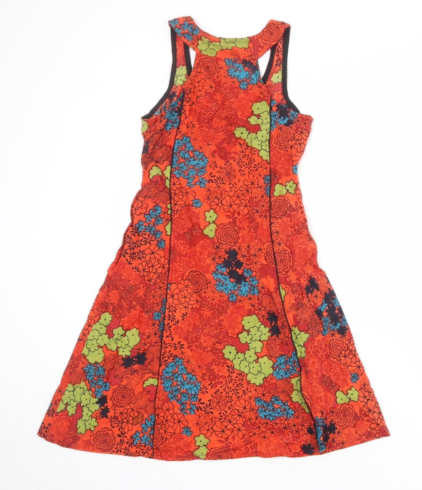 Chaitanya Womens Orange Floral Polyester Tank Dress Size S Scoop Neck Pullover