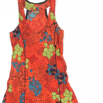 Chaitanya Womens Orange Floral Polyester Tank Dress Size S Scoop Neck Pullover