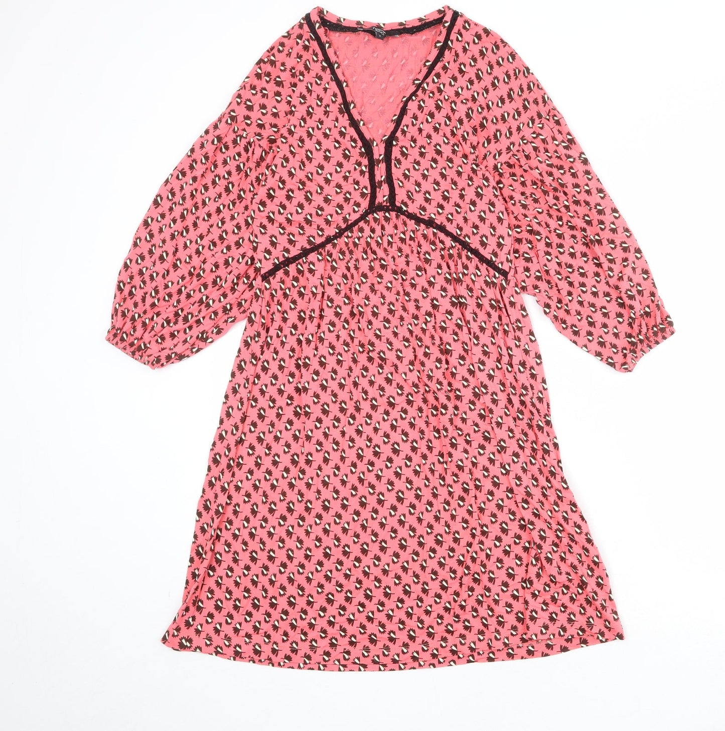 NEXT Womens Pink Geometric Viscose A-Line Size 8 V-Neck Pullover