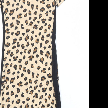 Divided by H&M Womens Beige Animal Print Cotton T-Shirt Dress Size 6 Boat Neck Pullover - Leopard Print