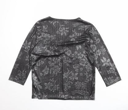 After Dark Womens Black Geometric Polyester Basic Blouse Size 14 V-Neck