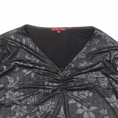 After Dark Womens Black Geometric Polyester Basic Blouse Size 14 V-Neck