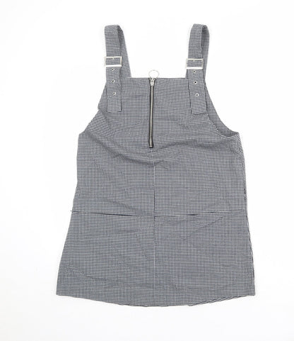 Mango Womens Black Check Polyester Pinafore/Dungaree Dress Size M Square Neck Zip
