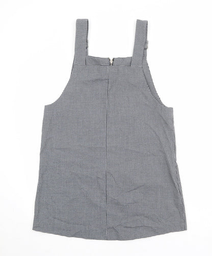 Mango Womens Black Check Polyester Pinafore/Dungaree Dress Size M Square Neck Zip