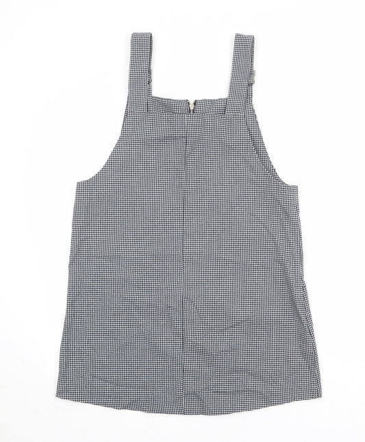 Mango Womens Black Check Polyester Pinafore/Dungaree Dress Size M Square Neck Zip