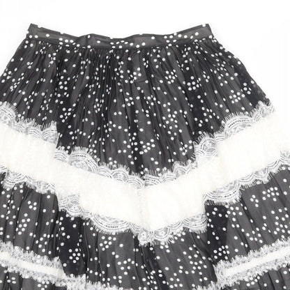 ASOS Womens Black Polka Dot Polyester Pleated Skirt Size 12 Zip
